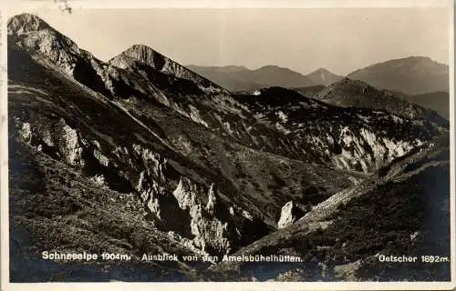 56755 - Steiermark - Schneealpe , Ausblick von den Ameisbühelhütten , Ötscher , Hüttenstempel - gelaufen 1929