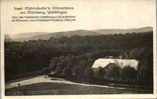 56762 - Wien - Weidlingau , Josef Mühlndorfer's Winzerhaus am Mühlberg , l. beschädigt - gelaufen 1933