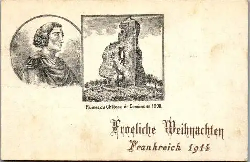 56779 - Feiern und Feste - Weihnachten , Ruines du Chateau de Comines en 1900 , Frankreich 1914 , Division - gelaufen 1914