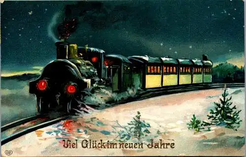 56804 - Feiern und Feste - Neujahr , Eisenbahn , Zug - gelaufen 1908