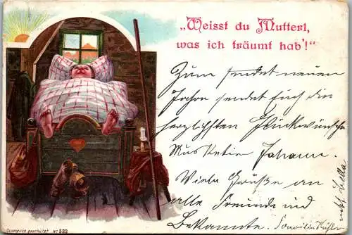 56849 - Künstlerkarte - Motiv , Weisst du Mutterl was ich träumt hab! - gelaufen 1898