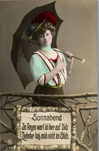 56888 - Künstlerkarte - Sonnabend , Frau mit Schirm - gelaufen 1908