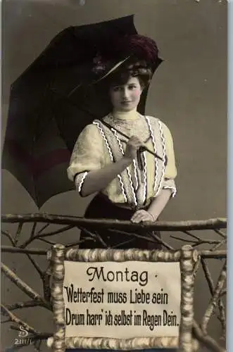 56889 - Künstlerkarte - Montag , Frau mit Schirm - gelaufen 1908