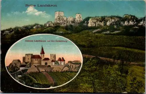 56972 - Frankreich - Leimen , Leymen Burg Ruine Landskron (Oberelsass) vor u. nach Zerstörung - gelaufen 1916