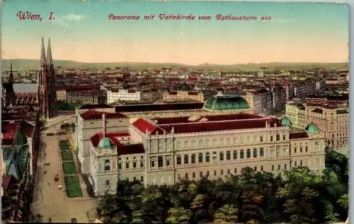 56976 - Wien - Wien I , Panorama mit Votivkirche vom Rathausturm aus - gelaufen 1920