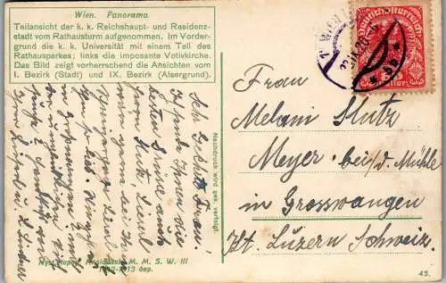 56976 - Wien - Wien I , Panorama mit Votivkirche vom Rathausturm aus - gelaufen 1920