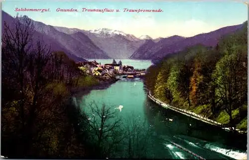 56995 - Oberösterreich - Gmunden , Traunausfluss u. Traunpromenade - gelaufen 1912