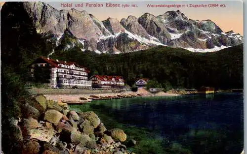 56996 - Deutschland - Grainau , Hotel und Pension Eibsee , Wettersteingebirge mit Zugspitze - nicht gelaufen