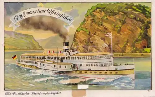 56997 - Deutschland - Köln , Düsseldorf , Rheindampfschifffahrt , Schiff , Dampfer - gelaufen 1958