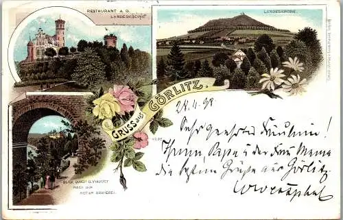 57021 - Deutschland - Görlitz , Gruss aus , Restaurant a. d. Landeskrone , Viadukt - gelaufen 1898