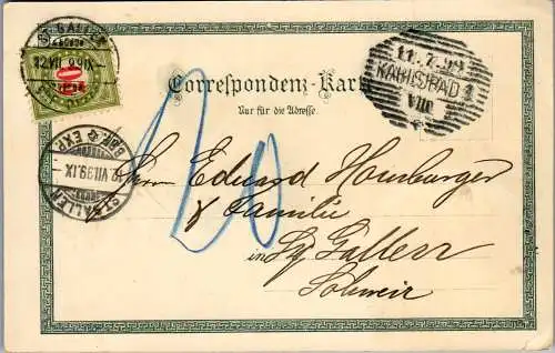 57026 - Tschechien - Karlsbad , Gruss aus , Parkstrasse , Theater , Franf Joseph's Höhe - gelaufen 1899