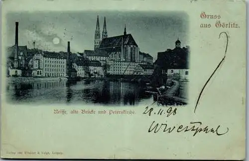 57031 - Deutschland - Görlitz , Neisse , alte Brücke und Peterskirche , Gruss aus - gelaufen 1898