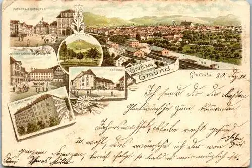 57032 - Deutschland - Gmünd , Rechberg , Bismarck Kaserne , Lehrerseminar , Marktplatz , Gruss aus - gelaufen 1893