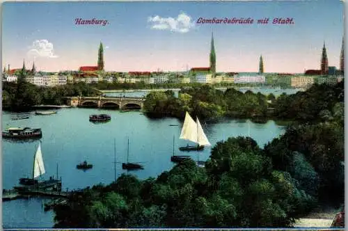 57037 - Deutschland - Hamburg , Lombardsbrücke mit Stadt - nicht gelaufen