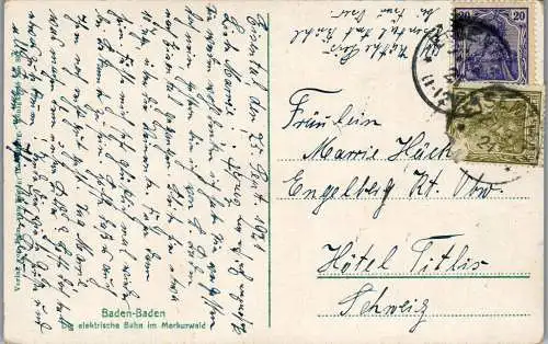57045 - Deutschland - Baden Baden , Die elektrische Bahn im Merkurwald - gelaufen 1921