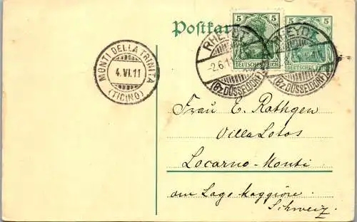 57091 - Ganzsache - Deutsches Reich , Monti della Trinita , Rheydt - gelaufen 1911