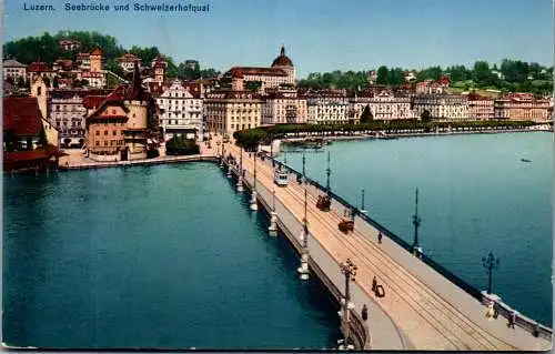 57119 - Schweiz - Luzern , Seebrücke und Schweizerhofquai - gelaufen 1936