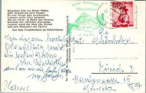 57121 - Steiermark - Krieglach , Alpl , Peter Rosegger's Geburtshaus gegen Hochwechsel - gelaufen 1953
