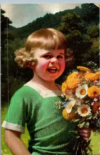 57131 - Abbildung - Kinder , Mädchen , Blumenstrauß - gelaufen 1954