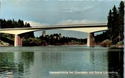 57163 - Niederösterreich - Ottenstein , Stauseebrücke mit Ruine Lichtenfels , Stausee - gelaufen