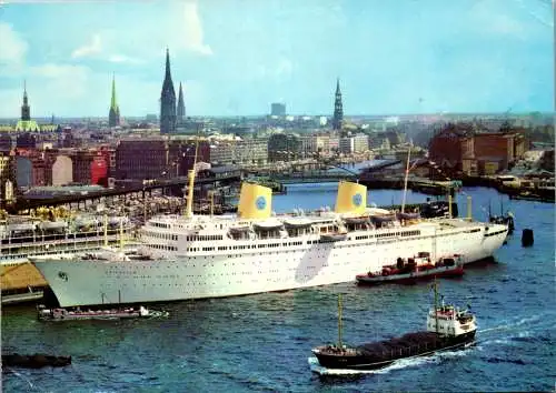 57202 - Deutschland - Hamburg , Hafen und Stadtpanorama , Schiff , Ship - gelaufen 1967