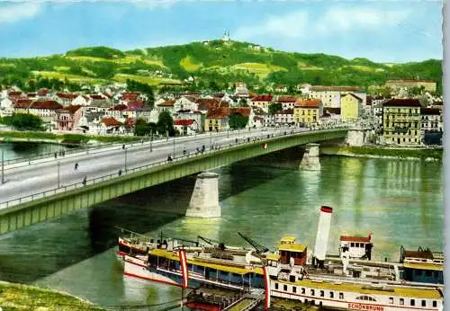 57258 - Oberösterreich - Linz , Nibelungenbrücke und Pöstlingberg - gelaufen 1964