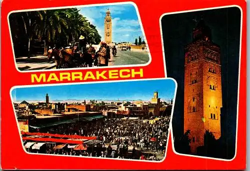 57766 - Marokko - Marrakech , Place Djamaa Fna , Koutoubia - gelaufen 1975