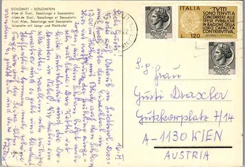 57789 - Italien - Dolomiten , Alpe di Siusi , Sassolungo e Sassopiatto , Seiseralm , Langkofel , Plattkofel - gelaufen 1978