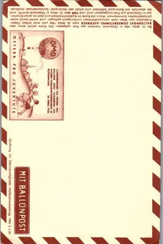 57802 - Flugwesen - Ballon , Aerostatische Maschine , Pro Juventute , Ballonpost - nicht gelaufen 1956