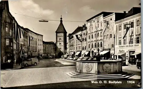 57830 - Oberösterreich - Wels , Stadtplatz , Hotel , Gasthaus zur Stadt Wien - gelaufen 1956