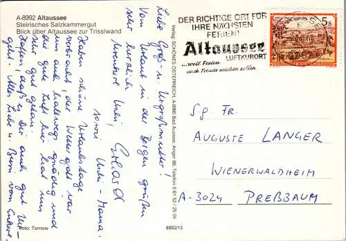 57920 - Steiermark - Altaussee , Blick zur Trisselwand - gelaufen 1993