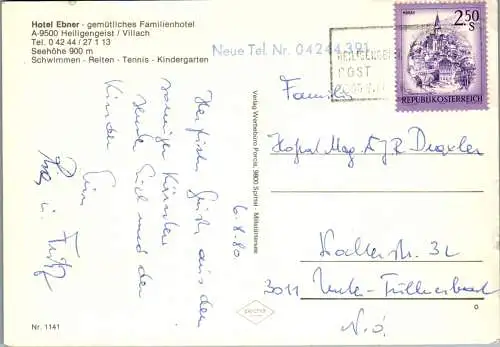 57952 - Kärnten - Heiligengeist , Villach , Hotel Ebner - gelaufen 1980