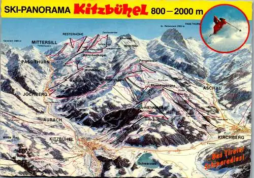 57985 - Tirol - Kitzbühel , Skipisten Verzeichnis , Karte l. beschädigt - gelaufen 1983