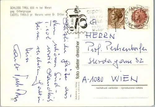 58106 - Italien - Meran , Schloss Tirol gegen Ortlergruppe , Castel Tirolo , Ortles - gelaufen 1976