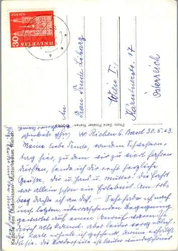 58117 - Kirchen - Riehen , Kapelle des Diakonissen Mutterhauses Riehen - gelaufen 1963