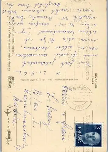 58122 - Spanien - Mallorca , Palma , La Cathedral desde Paeso Maritimo - gelaufen 1962