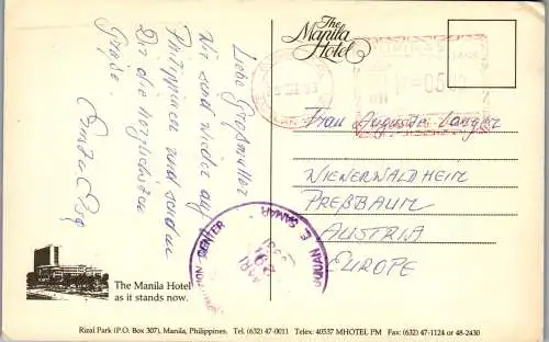 58133 - Philippines - Manila , The Manila Hotel 1912 - gelaufen 1993