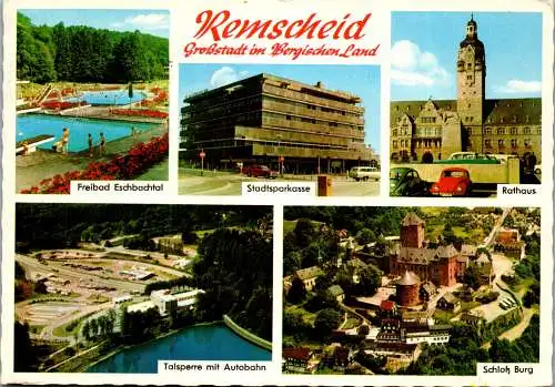 58147 - Deutschland - Remscheid , Freibad Eschbachtal , Talsperre mit Autobahn , Stadtsparkasse , VW Käfer - 1968