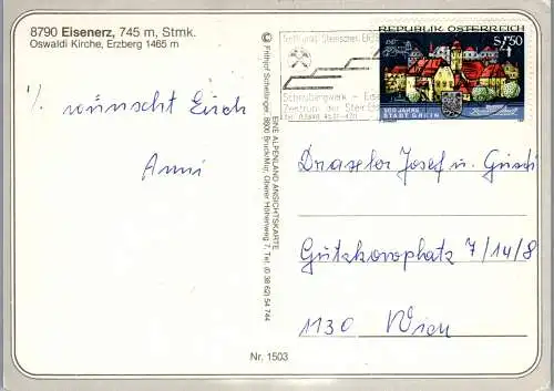 58250 - Steiermark - Eisenerz , Oswaldi Kirche , Erzberg , Winter - gelaufen 1991