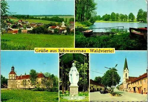 58285 - Niederösterreich - Schwarzenau , Waldviertel , Brühl Teich , Schloß , Madonna , Ortsbild - gelaufen 1989