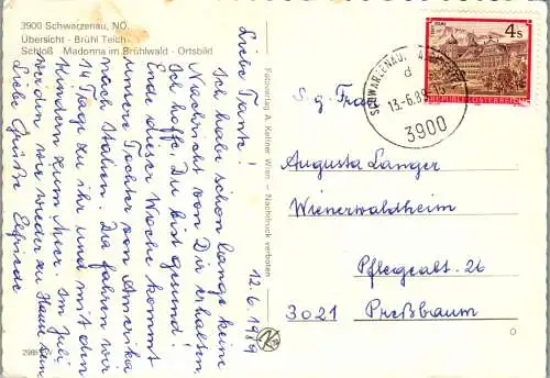 58285 - Niederösterreich - Schwarzenau , Waldviertel , Brühl Teich , Schloß , Madonna , Ortsbild - gelaufen 1989