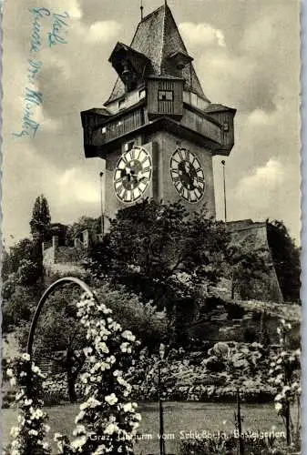 58360 - Steiermark - Graz , Uhrturm vom Schloßberg , Basteigarten - gelaufen 1962