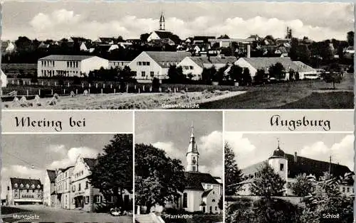 58517 - Deutschland - Mering , bei Augsburg , Marktplatz , Gesamtansicht , Schloß , Mehrbildkarte - gelaufen 1964