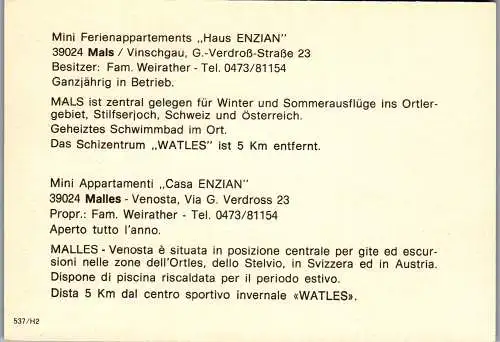 58528 - Italien - Mals , Malles , Ferienappartement Haus Casa Enzian - nicht gelaufen