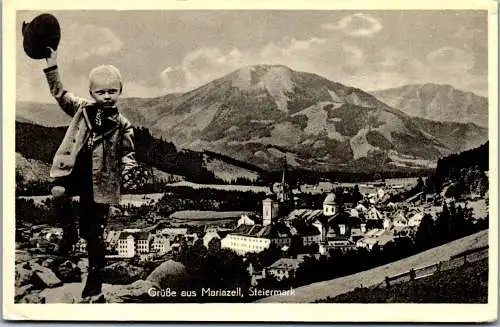 58566 - Steiermark - Mariazell , Gruss aus , Panorama - gelaufen 1953