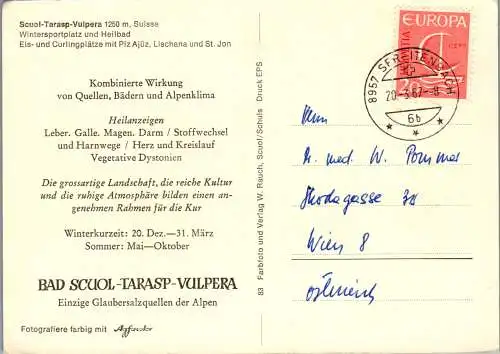 58610 - Schweiz - Scuol Tarasp Vulpera , Wintersportplatz , Eislaufplatz - gelaufen 1967