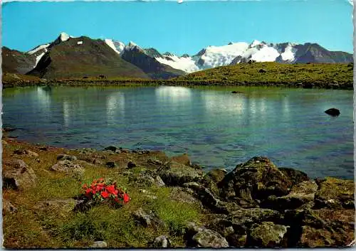 58645 - Tirol - Obergurgl , Gletschersee mit Blick auf Festkogl u. Hohe Mut , Ötztal - gelaufen 1970