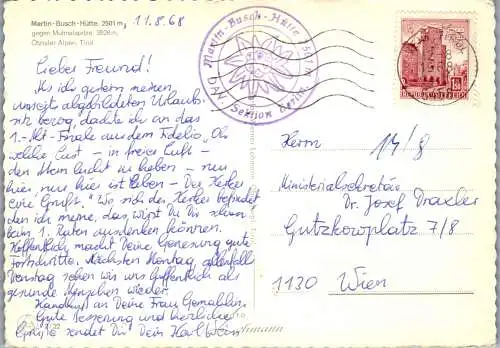 58671 - Tirol - Ötztal , Martin Busch Hütte gegen Mutmalspitze - gelaufen 1968