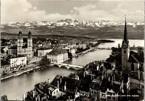 58779 - Schweiz - Zürich , und die Alpen , Panorama - gelaufen 1960