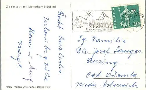58780 - Schweiz - Zermatt , mit Matterhorn - gelaufen 1963